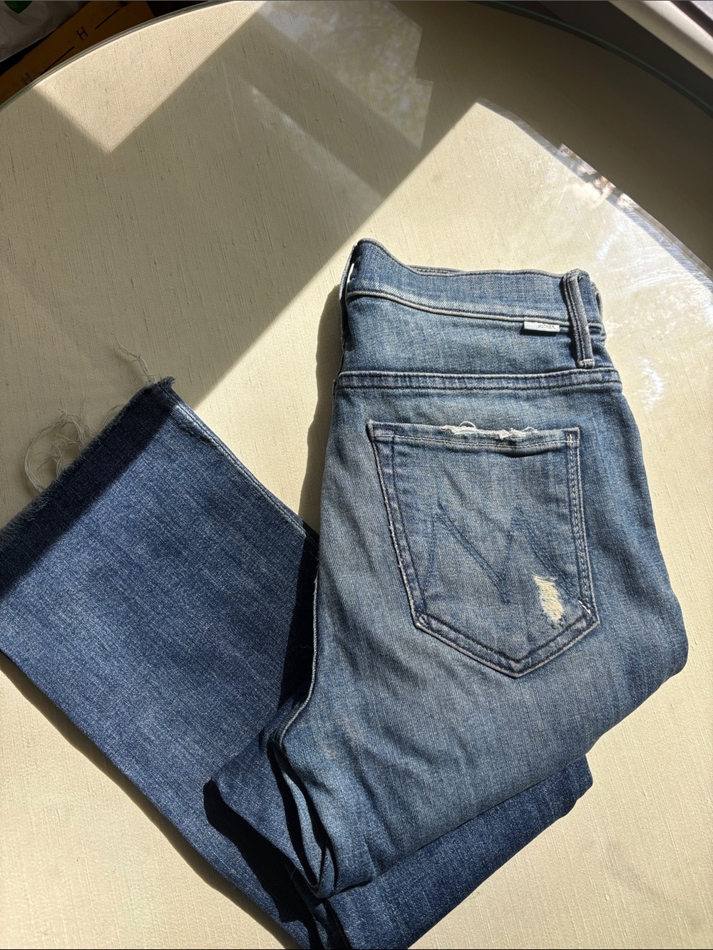 MOTHER sz 27 Blue Distressed Ankle Crop Jeans